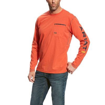 Ariat Work: Rebar Workman Logo Camisetas Hombre - Naranjas (ICXFA6034)